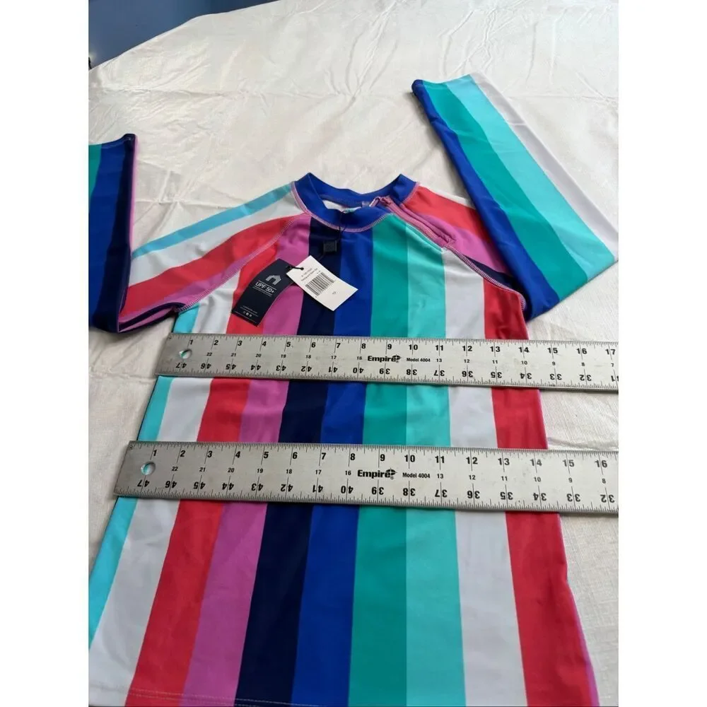 NWT Cabana Life Stripe Rash Guard UPF 50+ Girls Size 10 New